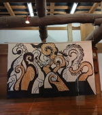 友禅染でのオシャレな街作り展示 「常総市水海道 あすなろの里」 でのアーティスト石山修の作品展示の様子